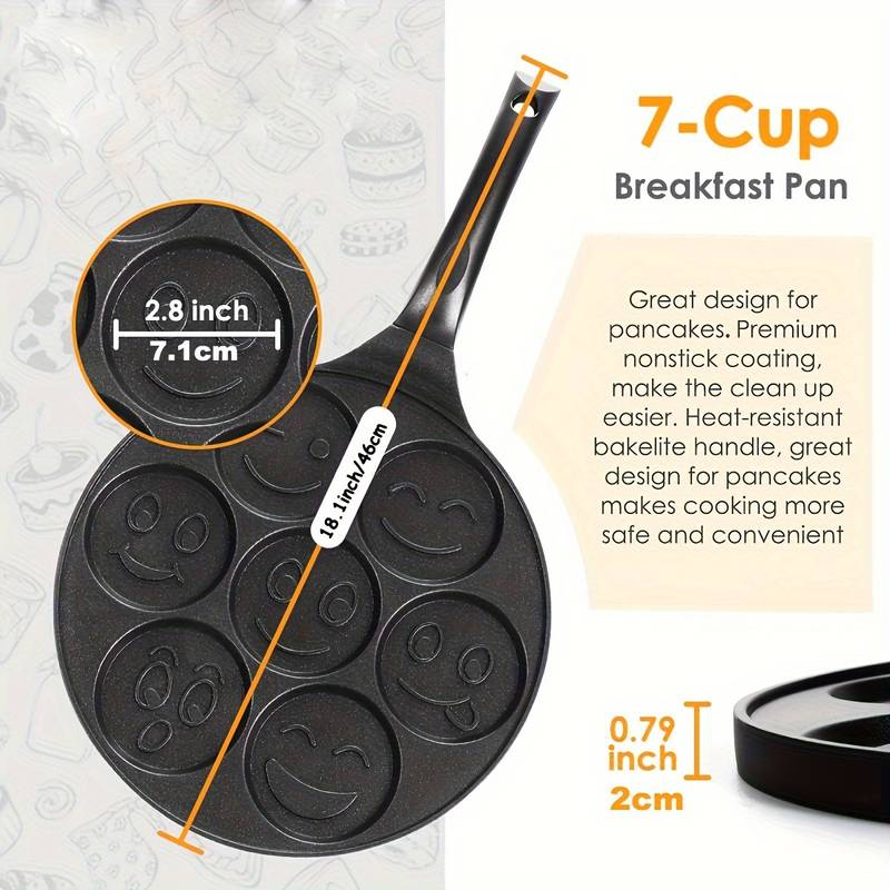Tigaie pentru clatite, Zola®, 7 fete amuzante, aluminiu si otel inoxidabil, diametru tigaie 26 cm, diametru forma 6.5 cm Tigaie pentru clatite, Zola®, 7 fete amuzante, aluminiu si otel inoxidabil, diametru tigaie 26 cm, diametru forma 6.5 cm